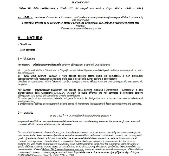 Comodato: dalla nozione al precario