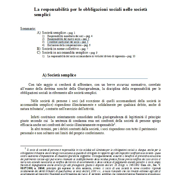 Responsabilità per le obbligazioni sociali nelle società semplici