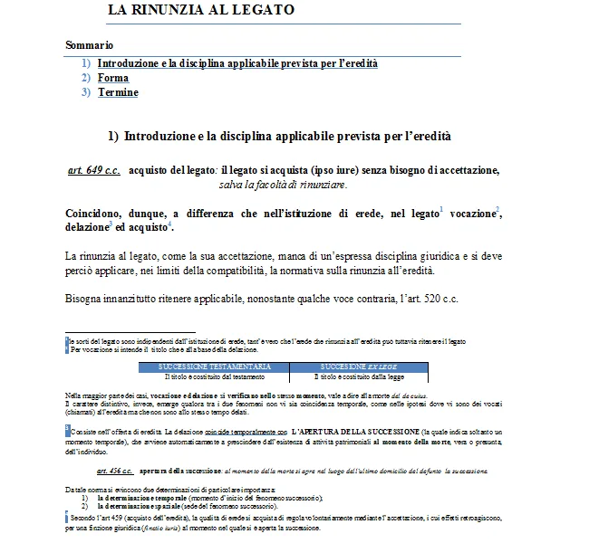 La rinunzia al legato