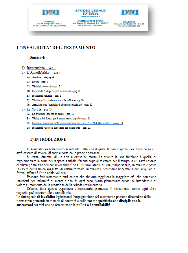 L'invalidità del testamento