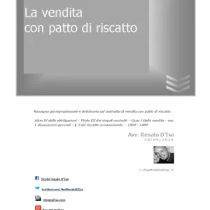 La vendita con patto di riscatto o di retrovendita