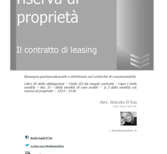 Vendita con riserva di proprietà. Il contratto di leasing