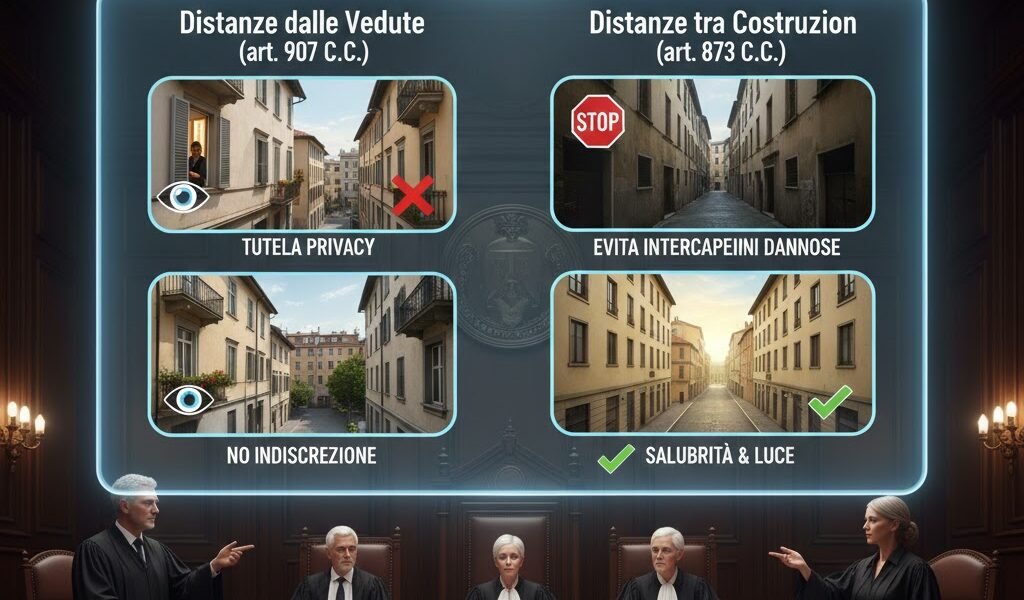 Distanze vedute-costruzioni tutela riservatezza vs salubrità